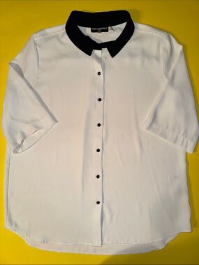 Karl Lagerfeld White Shirt with Black Collar and Buttons Size Lg